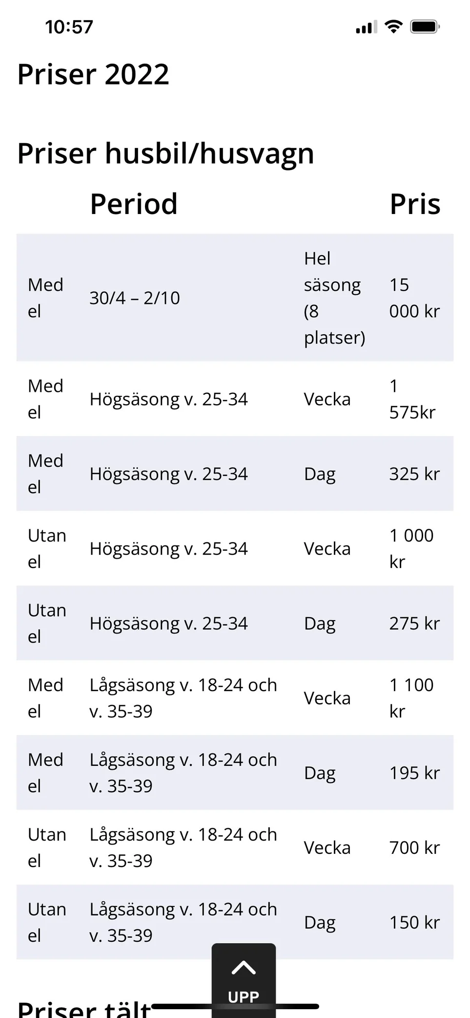 En bild med textinformation relaterad till Björknäs Camping, inklusive typsnitt och nummer, på en webbplats för besöksmål. Bilden kan vara en skärmdump med fokus på textuella detaljer.