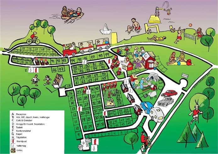 En cykel framför ett tält i en parkmiljö vid Eksjö Camping & Konferens.